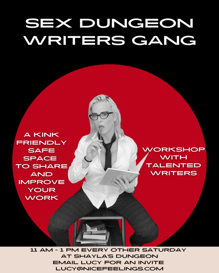 Sex Dungeon Writer's Gang: NYC flyer. A writer's group for sex workers and kink positive folks.